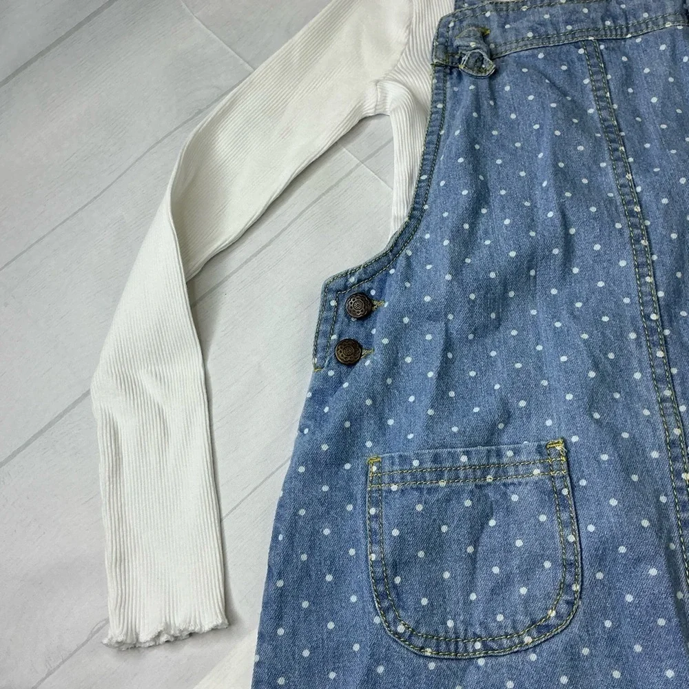 Max Studio Kids Denim Blue Overall Dress with Matching White Long Sleeve Shirt‎